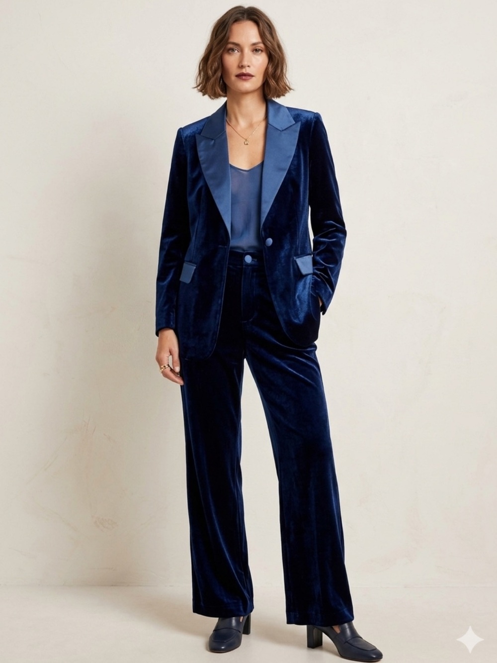 TS Couture velour velvet blue blazer pant suit set size 4 new